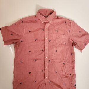 Chaps Coral Button-Down Shirt with Navy Lobster Print, Men's Size Large